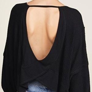 Free People Black Waffle Shirt, Size Large